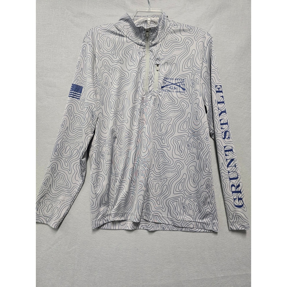 Grunt Style Mens Grey Topographic Map Print Quarter Zip Pullover Size M